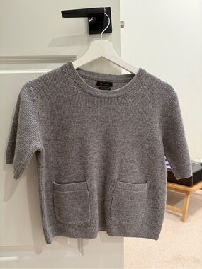 Massimo Dutti Heather Gray Ribbed Crewneck Sweater